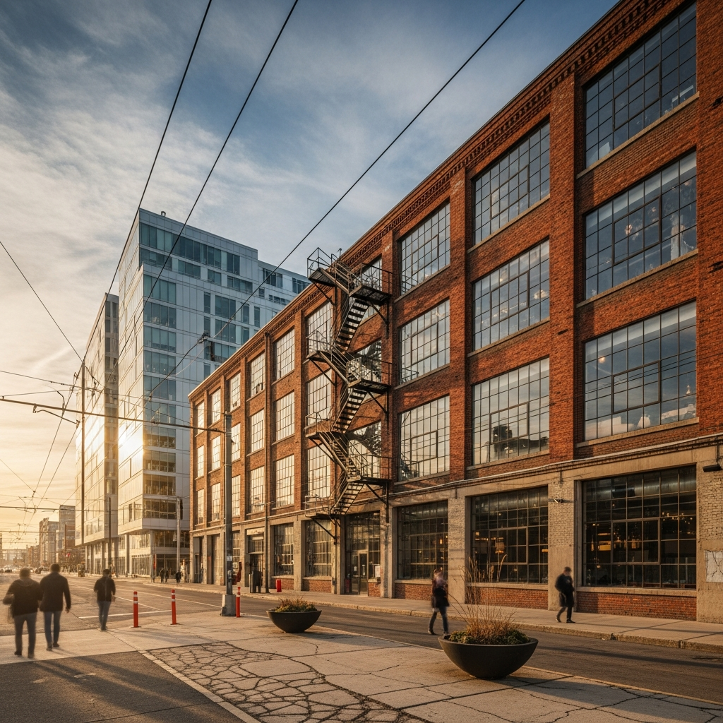 Loft industriale moderno con finestre panoramiche